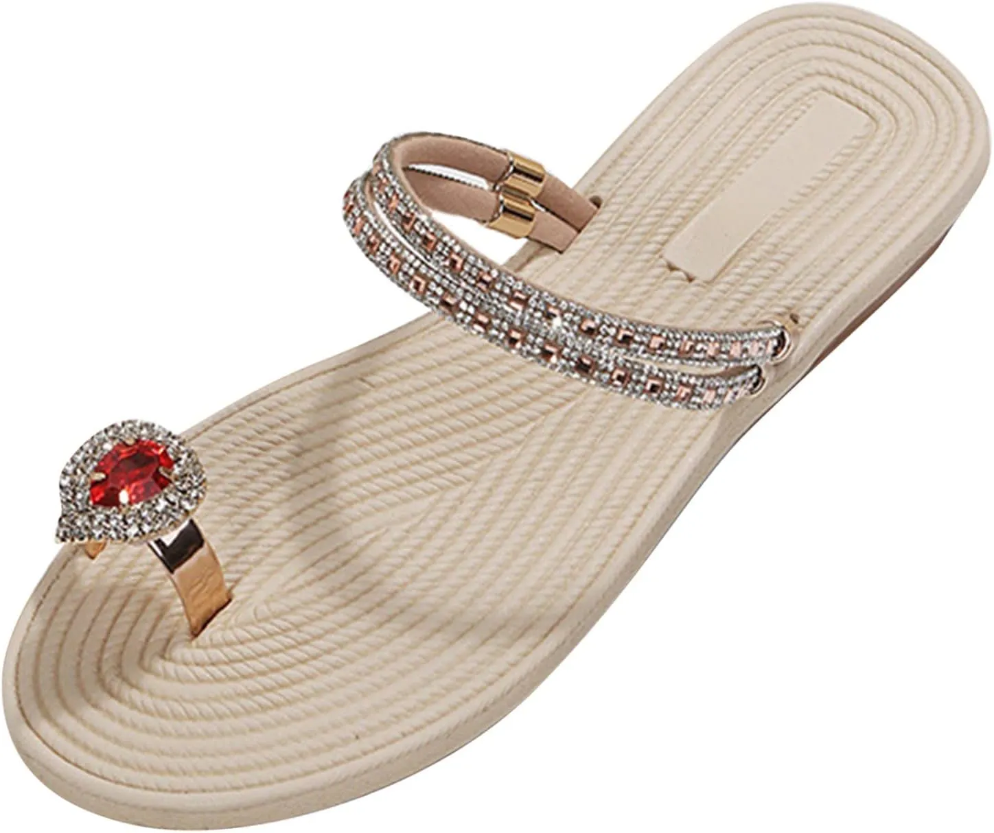 Eduavar Summer Sandals for Women, Orthopedic Sandals for Women Rhinestone Flat Sandals Comfortable Ring Toe Slippers