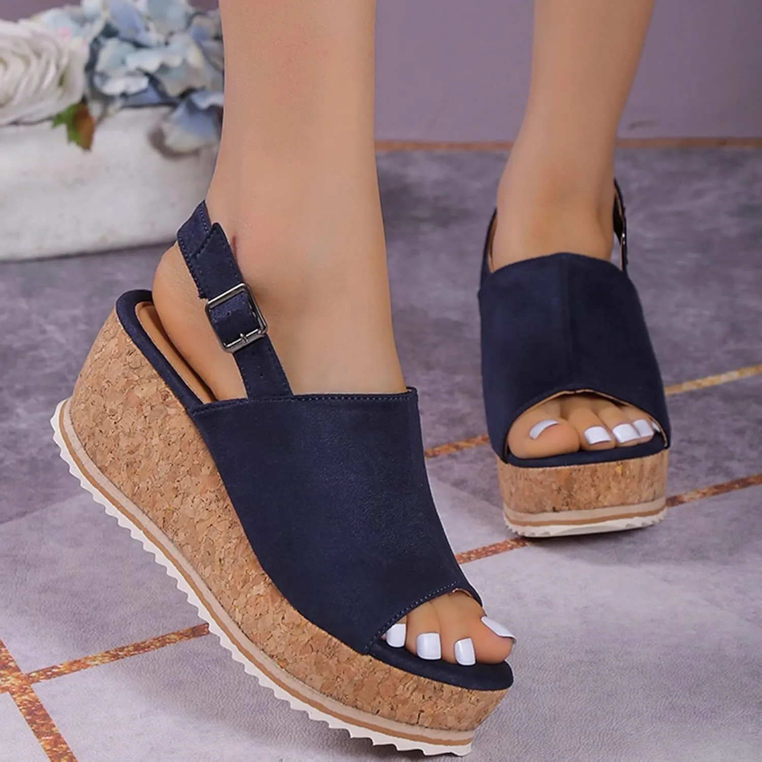 Eduavar Womens Wedge Sandals, Orthopedic Sandals for Women Leopard Platform Sandals Peep Toe Anti-Slip Sandals