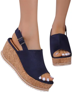 Eduavar Womens Wedge Sandals, Orthopedic Sandals for Women Leopard Platform Sandals Peep Toe Anti-Slip Sandals