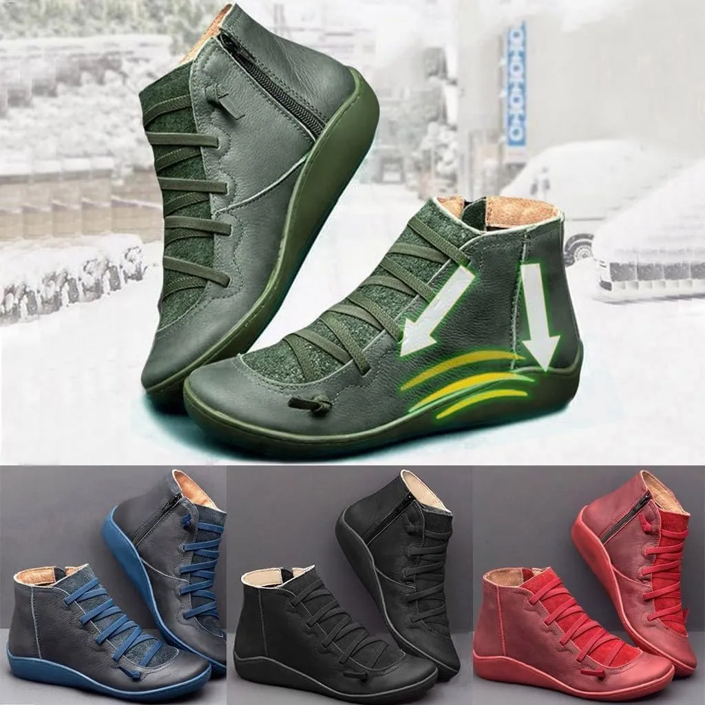 Fall Boots Womens Boots Ankle Round Toe Casual Lace-up Women's Boots Shoe Flat Side Zipper Boots Retro Women's Boots