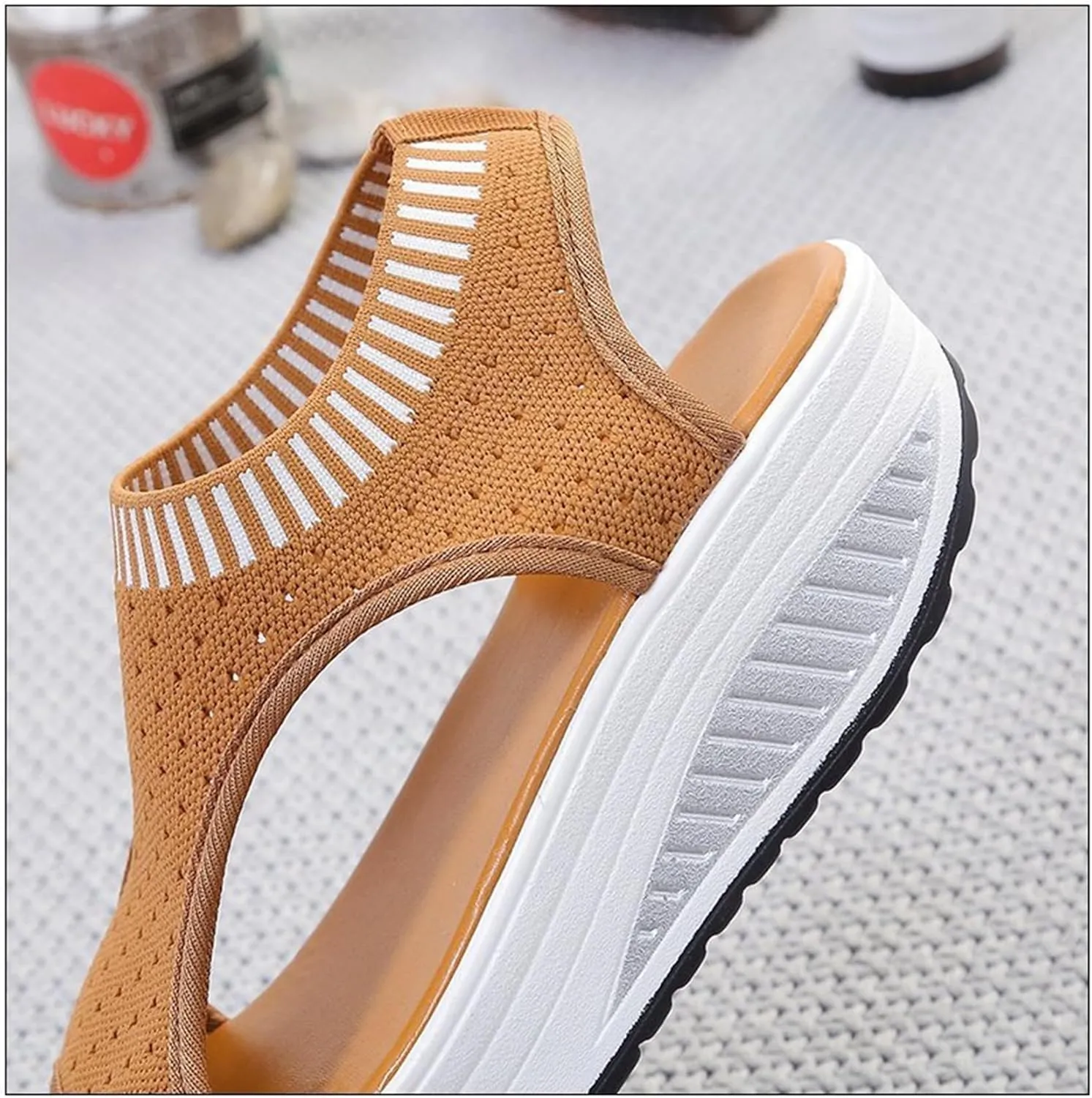 FFMA Muffin Sandals Summer Slingback Orthopedic Slide Sport Sandals Flexible Washable Comfy Knit Thick Bottom Fish Mouth Sandals Orthotic Slide Casual Women's Shoes