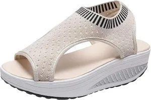 FFMA Muffin Sandals Summer Slingback Orthopedic Slide Sport Sandals Flexible Washable Comfy Knit Thick Bottom Fish Mouth Sandals Orthotic Slide Casual Women's Shoes