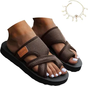 Flat Sandals for Women, Women's Hollow Mesh Slide Sandals Comfortable Flip Flops Arch Support Beach Summer Sandals