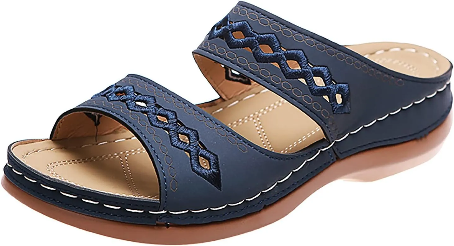 Flats Sandals for Women Orthopedic Bohemian Breathable Open Toe Adjustable 2025 Summer Walking Shoes