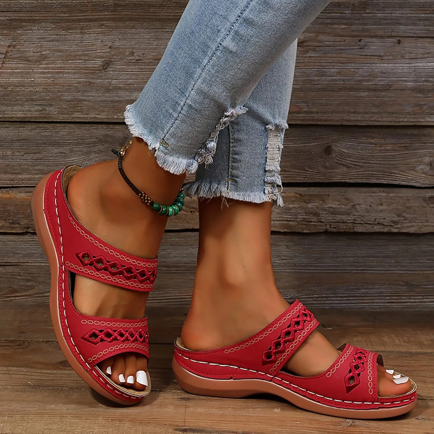 Flats Sandals for Women Orthopedic Bohemian Breathable Open Toe Adjustable 2025 Summer Walking Shoes