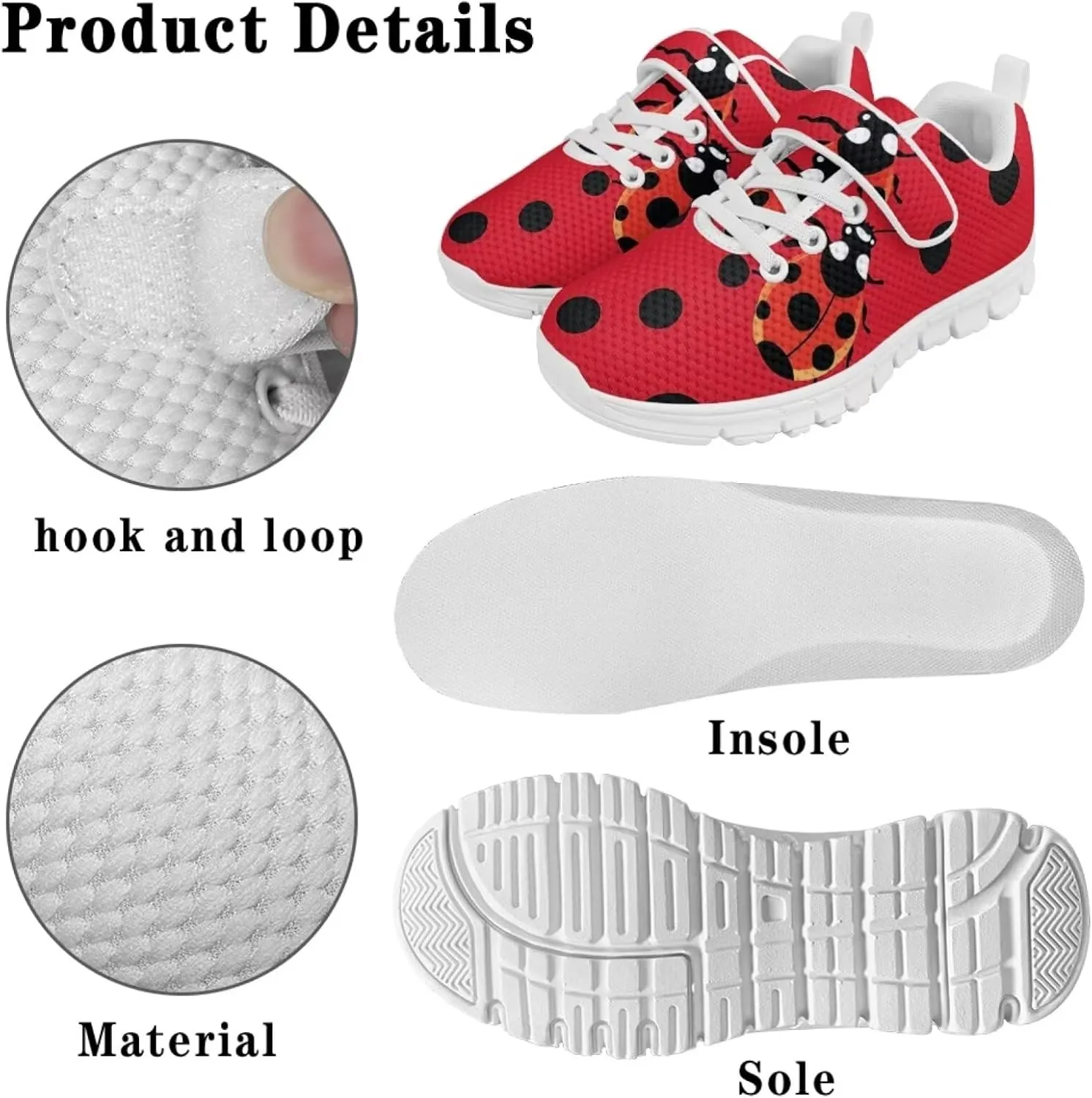 Forchrinse Red Ladybug Polka Dot Kids Running Shoes for Boys Girls Ladybug Tennis Athletic Shoes Causal Lightweight School Shoes for Big/Little Kids
