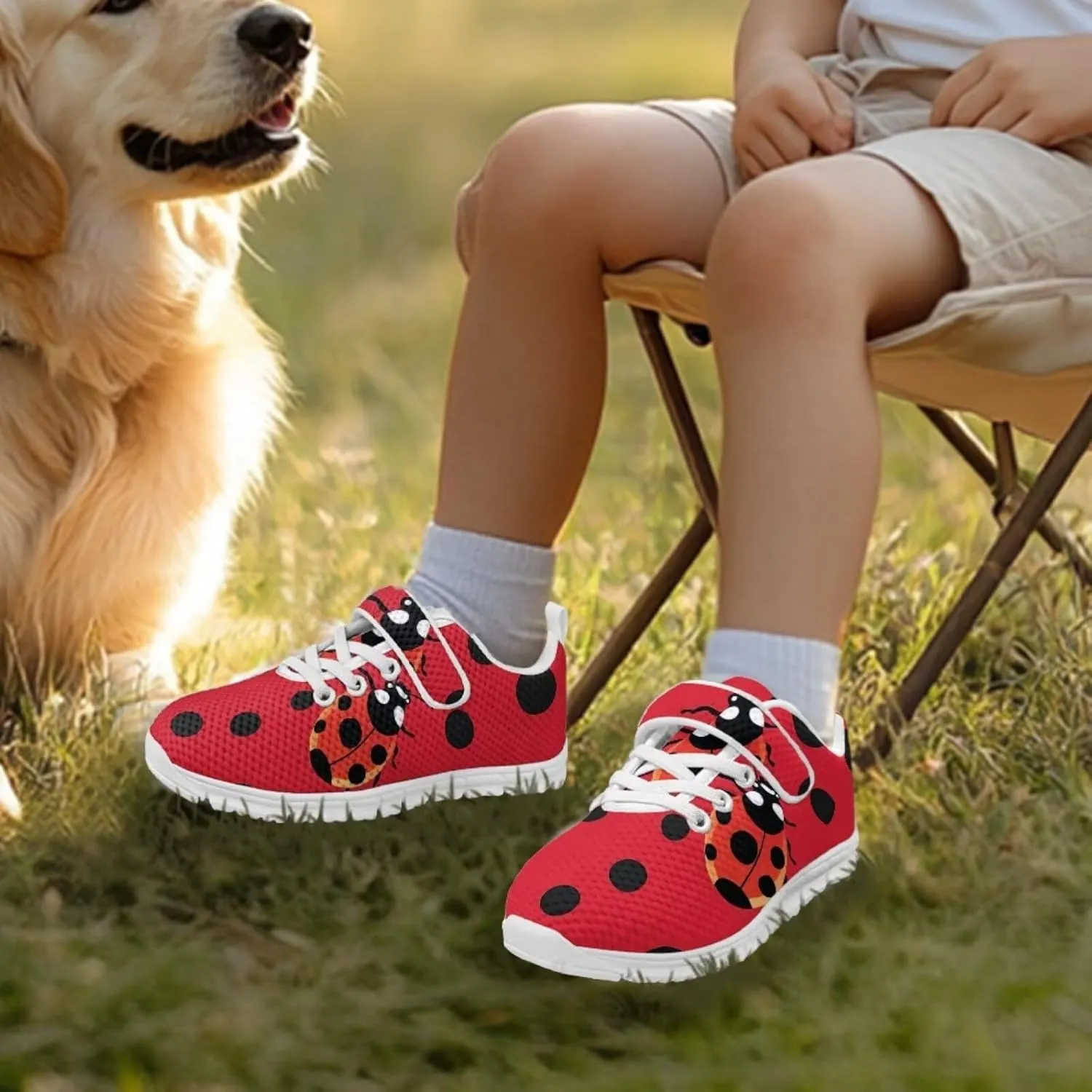 Forchrinse Red Ladybug Polka Dot Kids Running Shoes for Boys Girls Ladybug Tennis Athletic Shoes Causal Lightweight School Shoes for Big/Little Kids