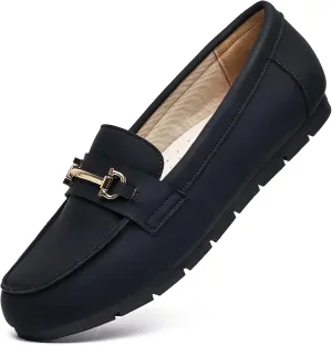 Genuine Leather Loafers for Women Driving Moccasins Business Casual Work Shoes Comfortable & Lightweight Womens Dress Flats Slip On Shoes