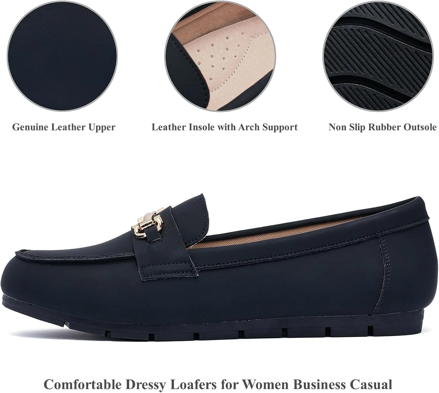 Genuine Leather Loafers for Women Driving Moccasins Business Casual Work Shoes Comfortable & Lightweight Womens Dress Flats Slip On Shoes