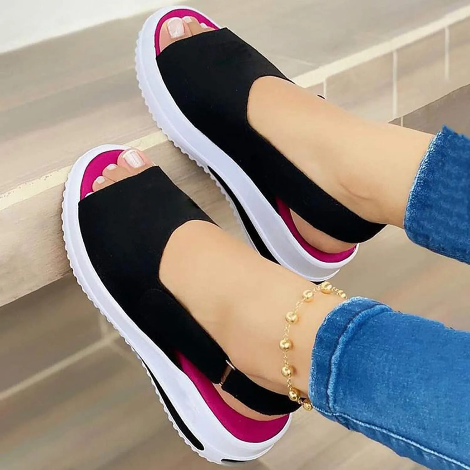 Gibobby Womens Sandals Causal Summer 2023 Open Toe Platform Sandals Shoes Platform Ankle Buckle Flip Flops