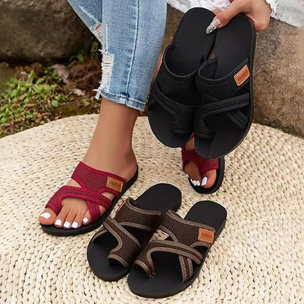 Giltpeak 2024 women'S Hollow Mesh Slide Sandals, Summer Hollow Mesh Slide Sandals Casual Loop Breathable Toe Flat Orthopedic