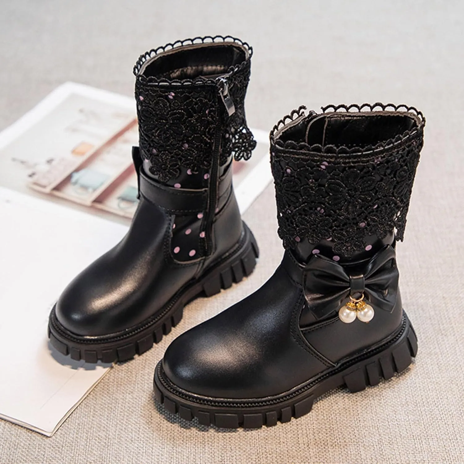 Girls Cowgirl Boots Little Kids Western Boots Mid Calf Toddler Riding Shoes Faux Leather Boots Cute Winter Boots