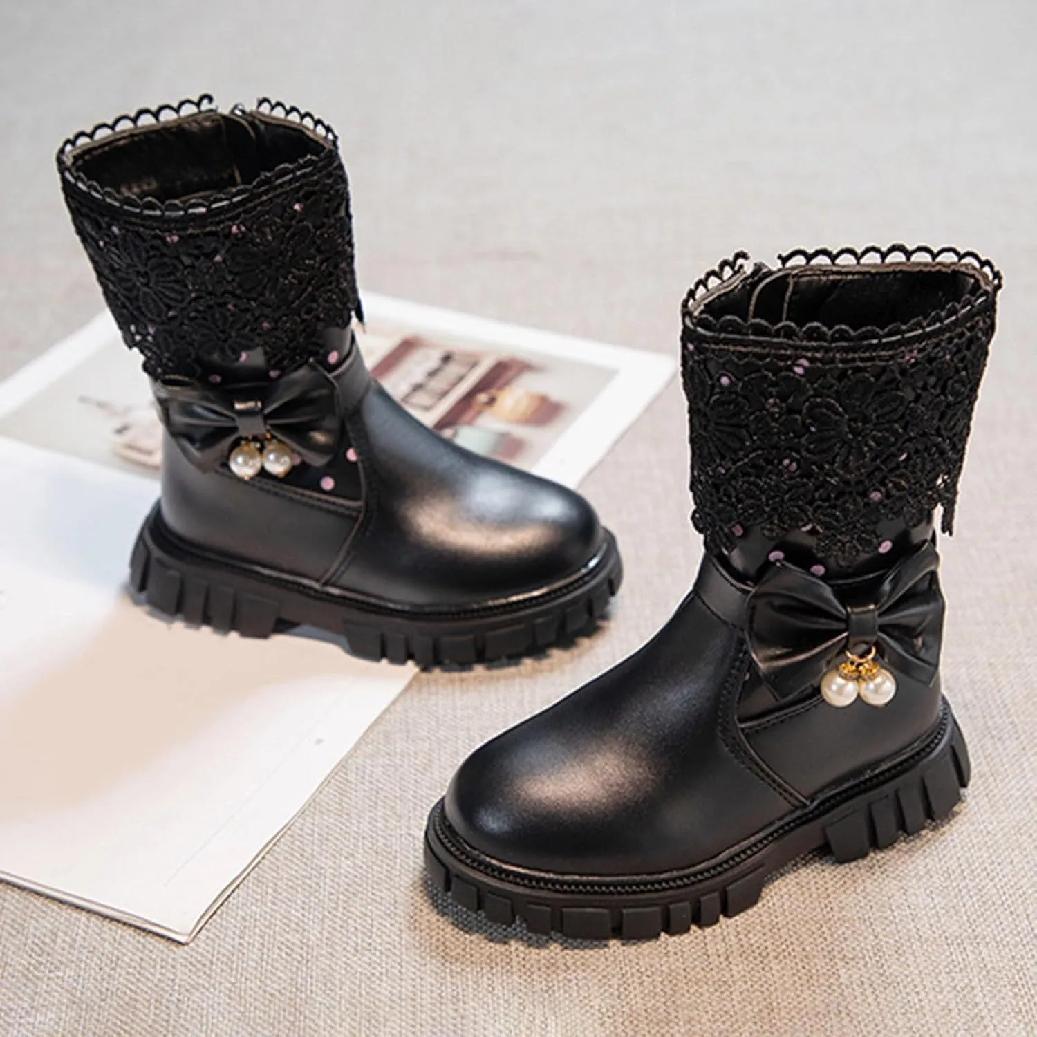 Girls Cowgirl Boots Little Kids Western Boots Mid Calf Toddler Riding Shoes Faux Leather Boots Cute Winter Boots