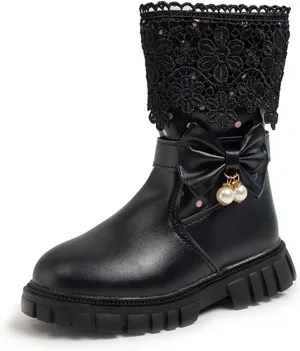 Girls Cowgirl Boots Little Kids Western Boots Mid Calf Toddler Riding Shoes Faux Leather Boots Cute Winter Boots