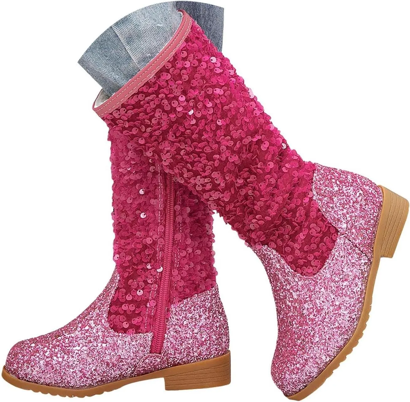 Girls Cowgirl Boots Mid Calf Square Toe Western Boot for Kids Sparkly Glitter Cowboy Boots Toddler Girls Party Shoes
