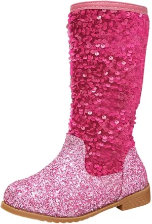 Girls Cowgirl Boots Mid Calf Square Toe Western Boot for Kids Sparkly Glitter Cowboy Boots Toddler Girls Party Shoes