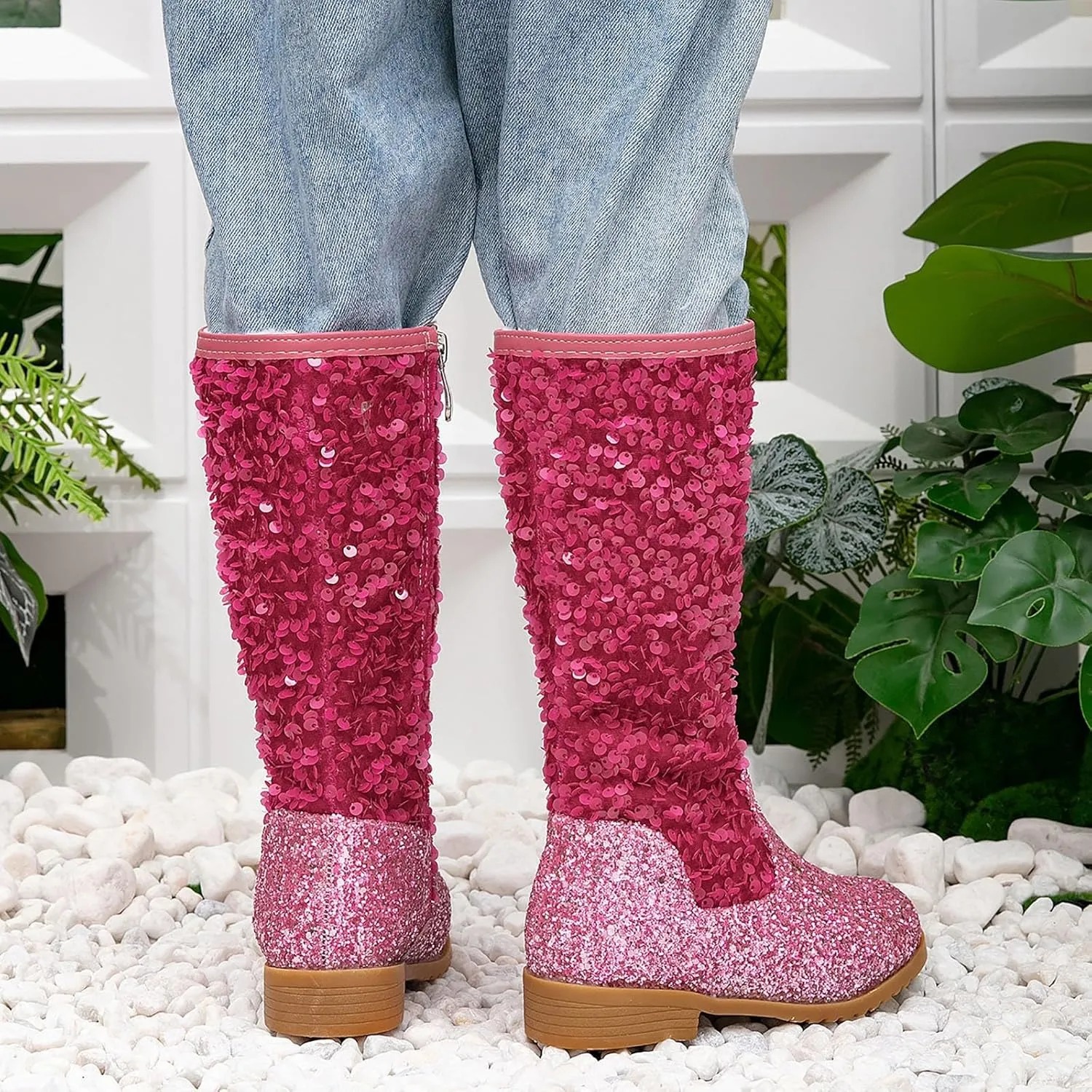 Girls Cowgirl Boots Mid Calf Square Toe Western Boot for Kids Sparkly Glitter Cowboy Boots Toddler Girls Party Shoes