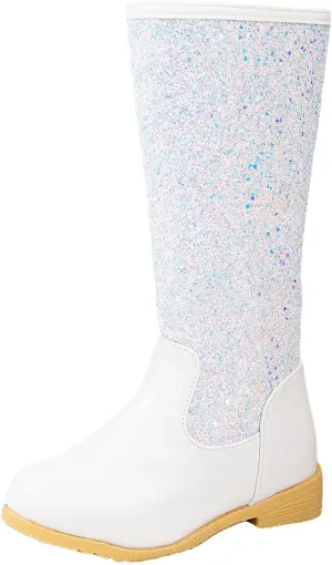 Girls Cowgirl Boots Mid Calf Square Toe Western Boot for Kids Sparkly Glitter Cowboy Boots Toddler Girls Riding Shoes