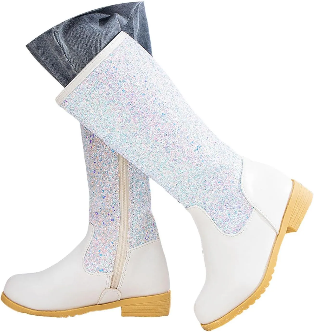 Girls Cowgirl Boots Mid Calf Square Toe Western Boot for Kids Sparkly Glitter Cowboy Boots Toddler Girls Riding Shoes