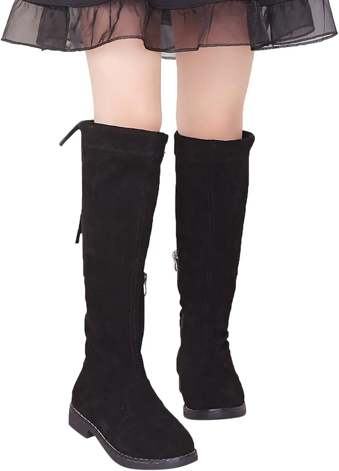 Girls Cowgirl Boots Mid Calf Square Toe Western Boot for Kids Zipper Vintage Cowboy Boots Toddler Girls Snow Shoes