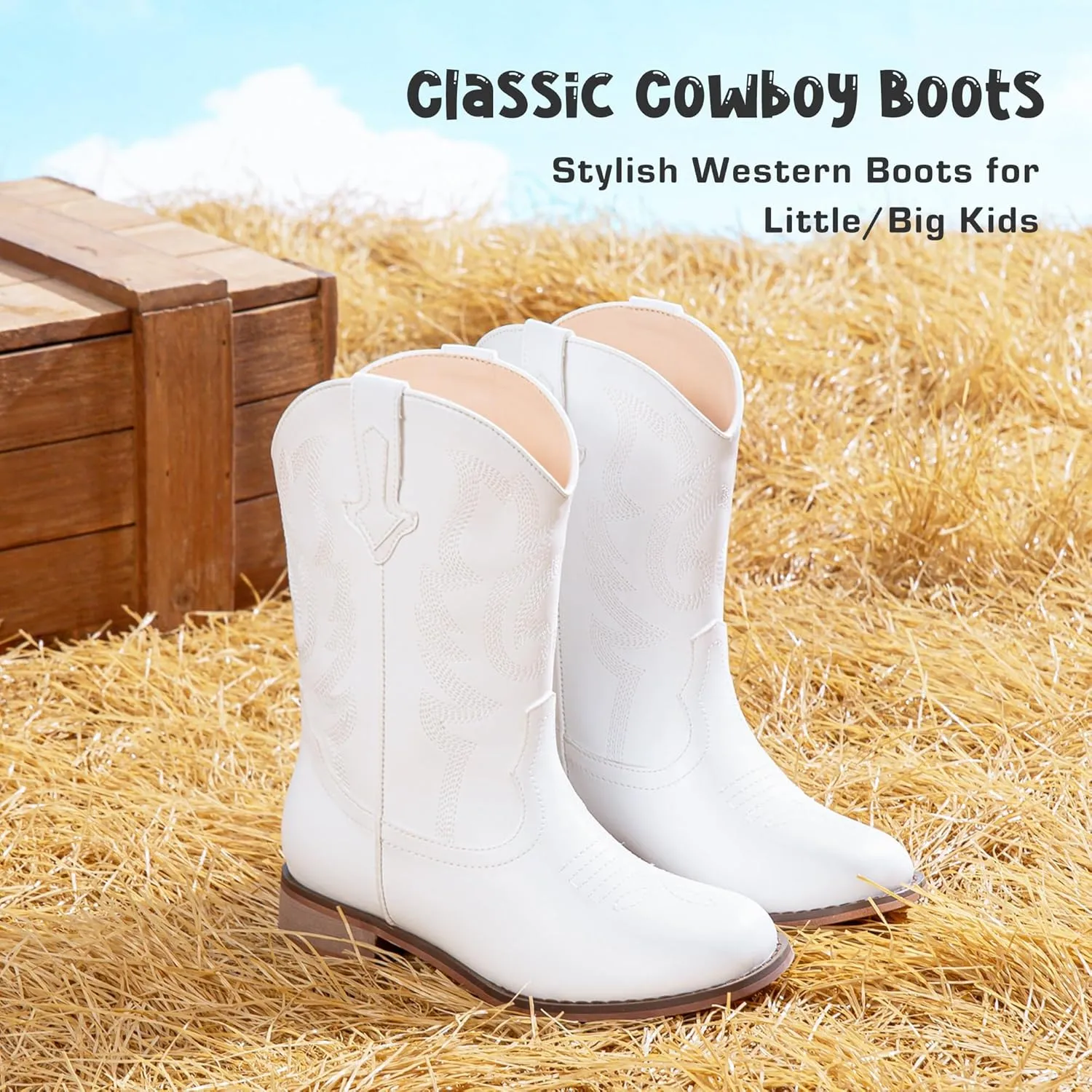 Girls Cowgirl Boots Unisex-Child Mid Calf Glitter Toddler Cowboy Boot Little Big Kids Western Riding Shoes