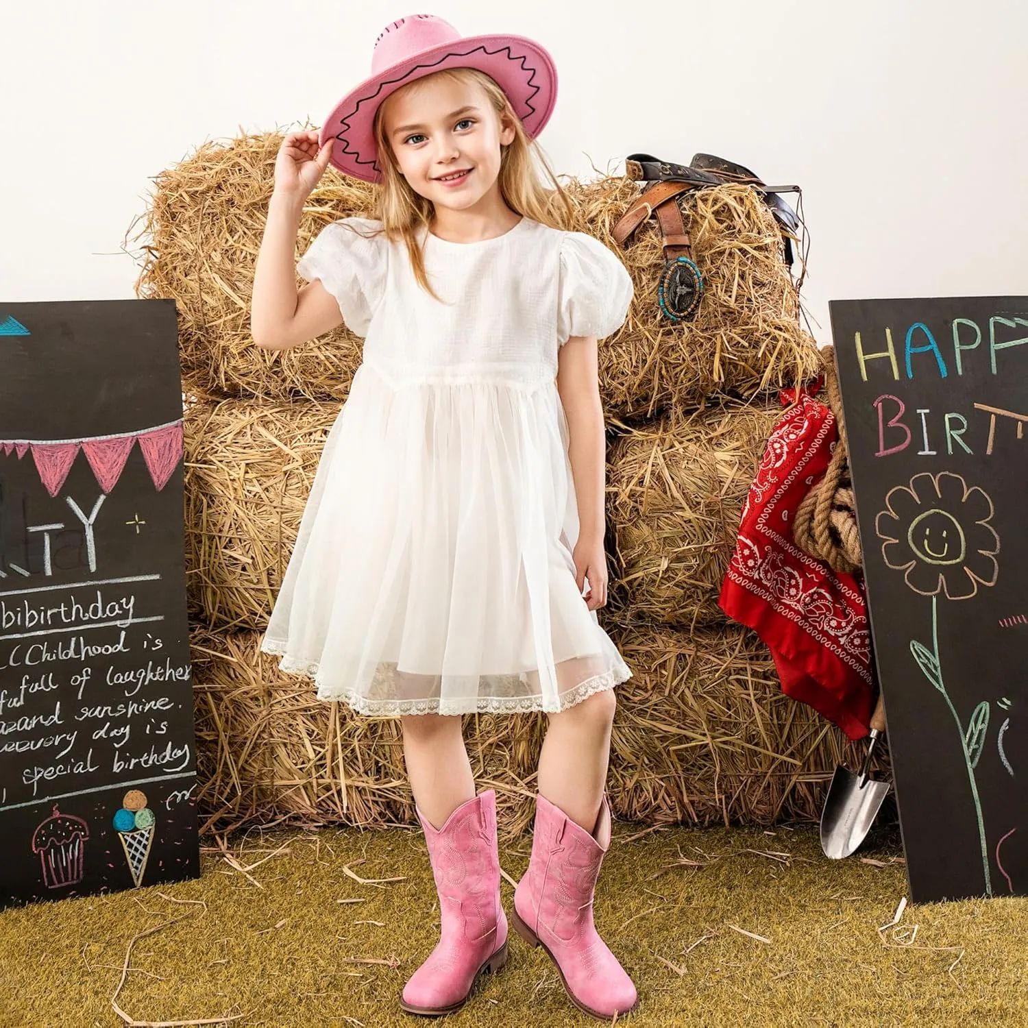 Girls Cowgirl Boots Unisex-Child Mid Calf Glitter Toddler Cowboy Boot Little Big Kids Western Riding Shoes