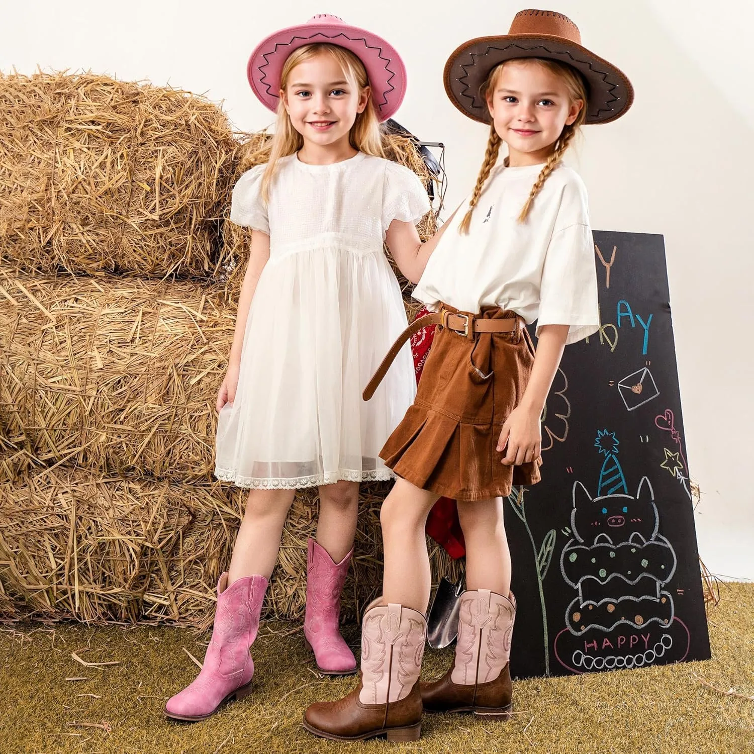 Girls Cowgirl Boots Unisex-Child Mid Calf Glitter Toddler Cowboy Boot Little Big Kids Western Riding Shoes