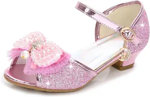 Girls High Heel Sandals Cute Fashion Bowknot Small and Medium Children Student Baby Fish Mouth Shoes Big Girl Sandals