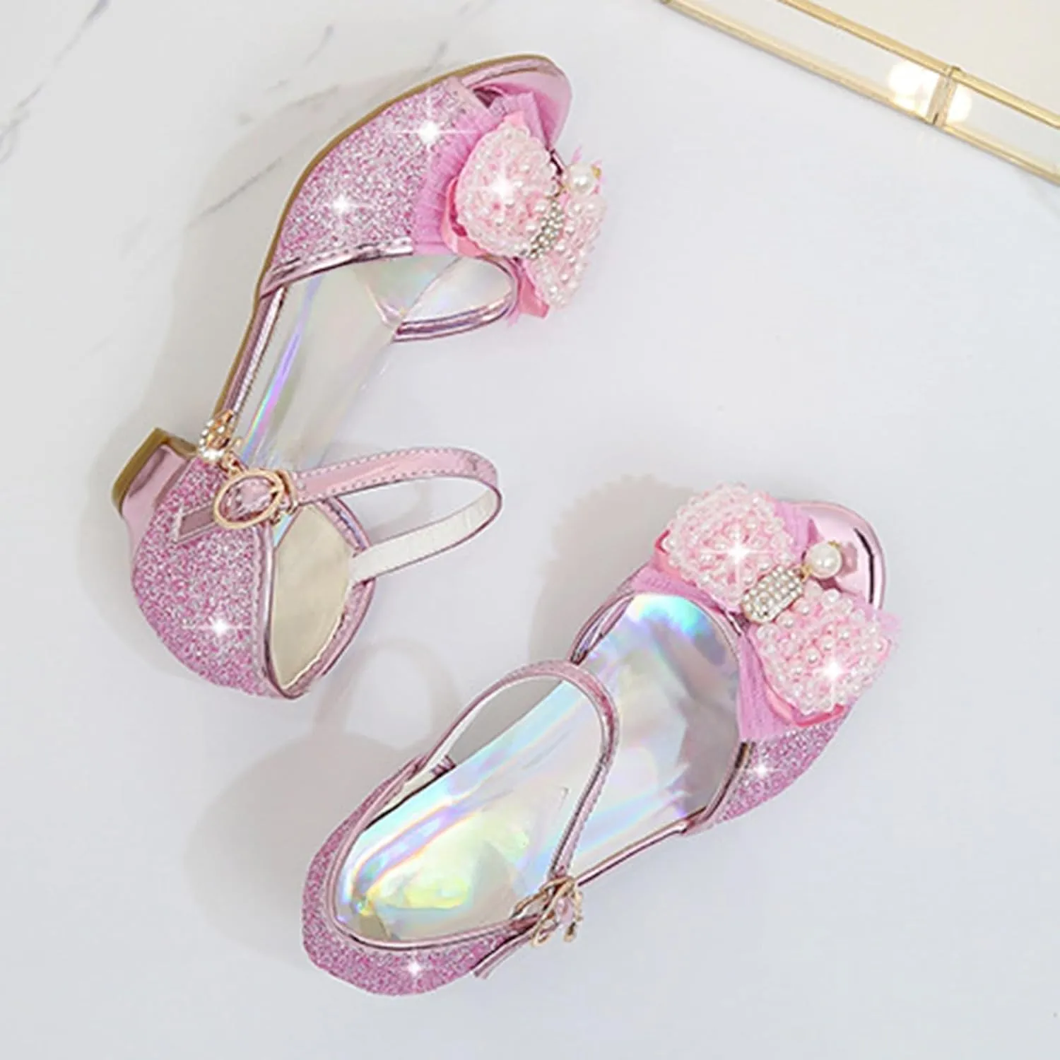Girls High Heel Sandals Cute Fashion Bowknot Small and Medium Children Student Baby Fish Mouth Shoes Big Girl Sandals