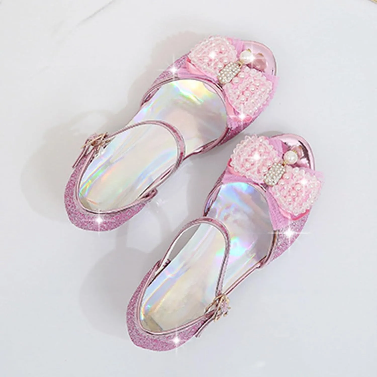 Girls High Heel Sandals Cute Fashion Bowknot Small and Medium Children Student Baby Fish Mouth Shoes Big Girl Sandals