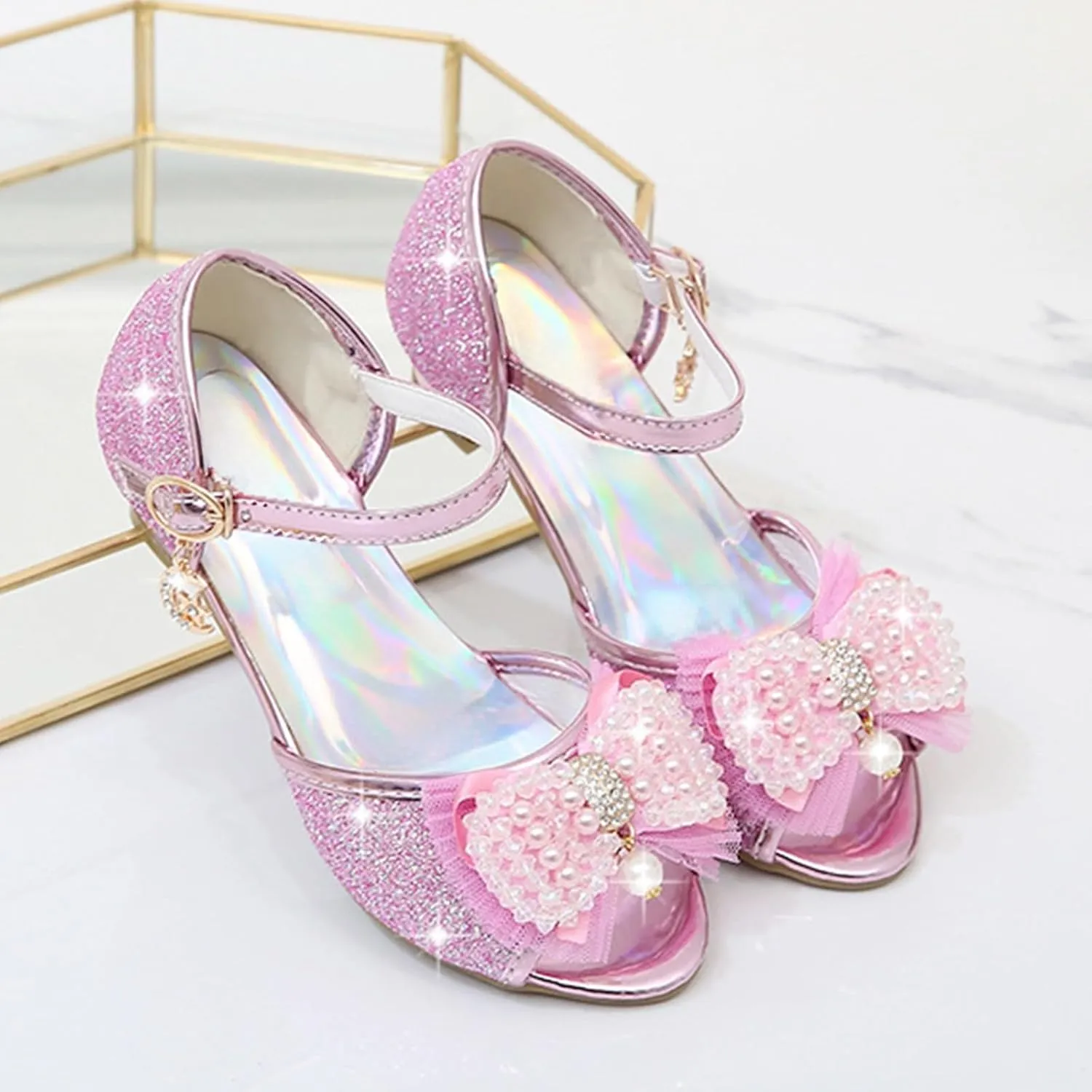 Girls High Heel Sandals Cute Fashion Bowknot Small and Medium Children Student Baby Fish Mouth Shoes Big Girl Sandals