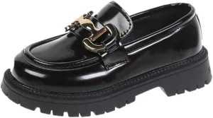 Girls Slip On Loafers PU Leather Oxford Shoes Chunky Heel Flats Church School Uniform Dress Shoes