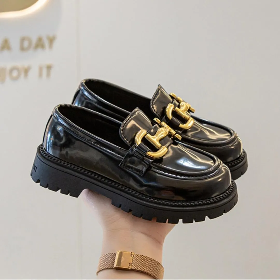 Girls Slip On Loafers PU Leather Oxford Shoes Chunky Heel Flats Church School Uniform Dress Shoes