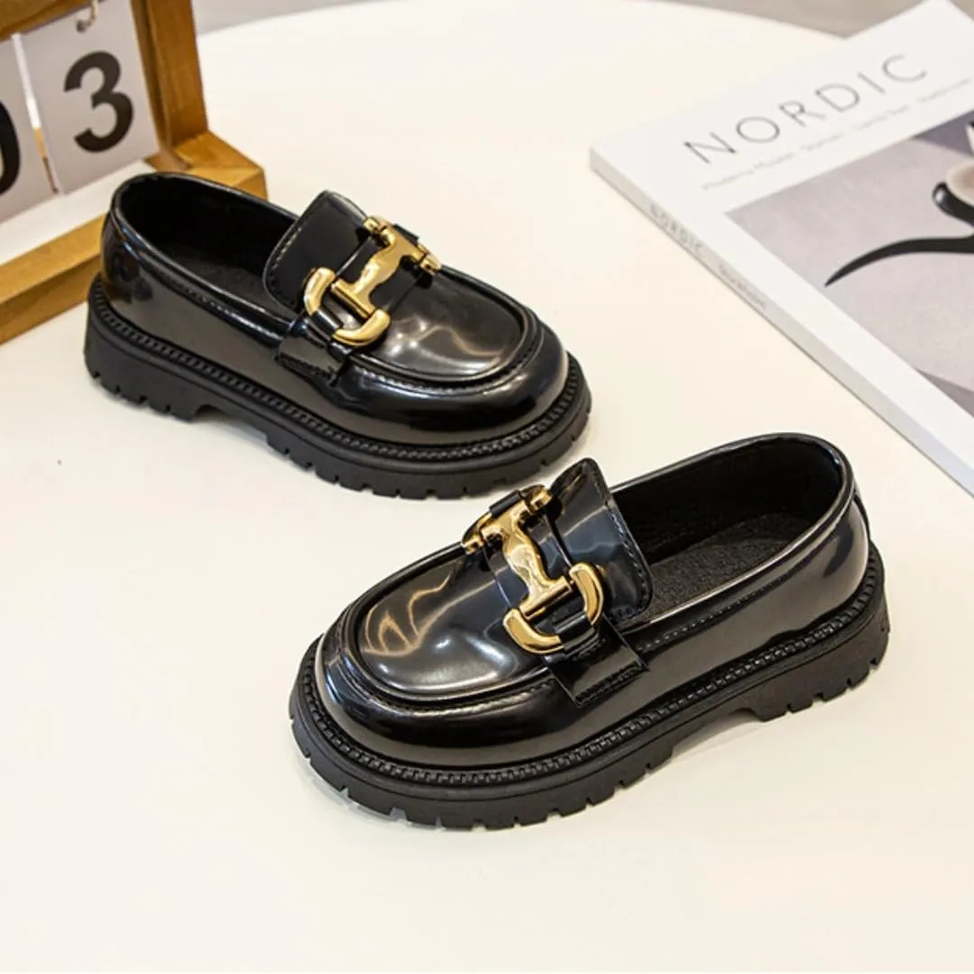 Girls Slip On Loafers PU Leather Oxford Shoes Chunky Heel Flats Church School Uniform Dress Shoes