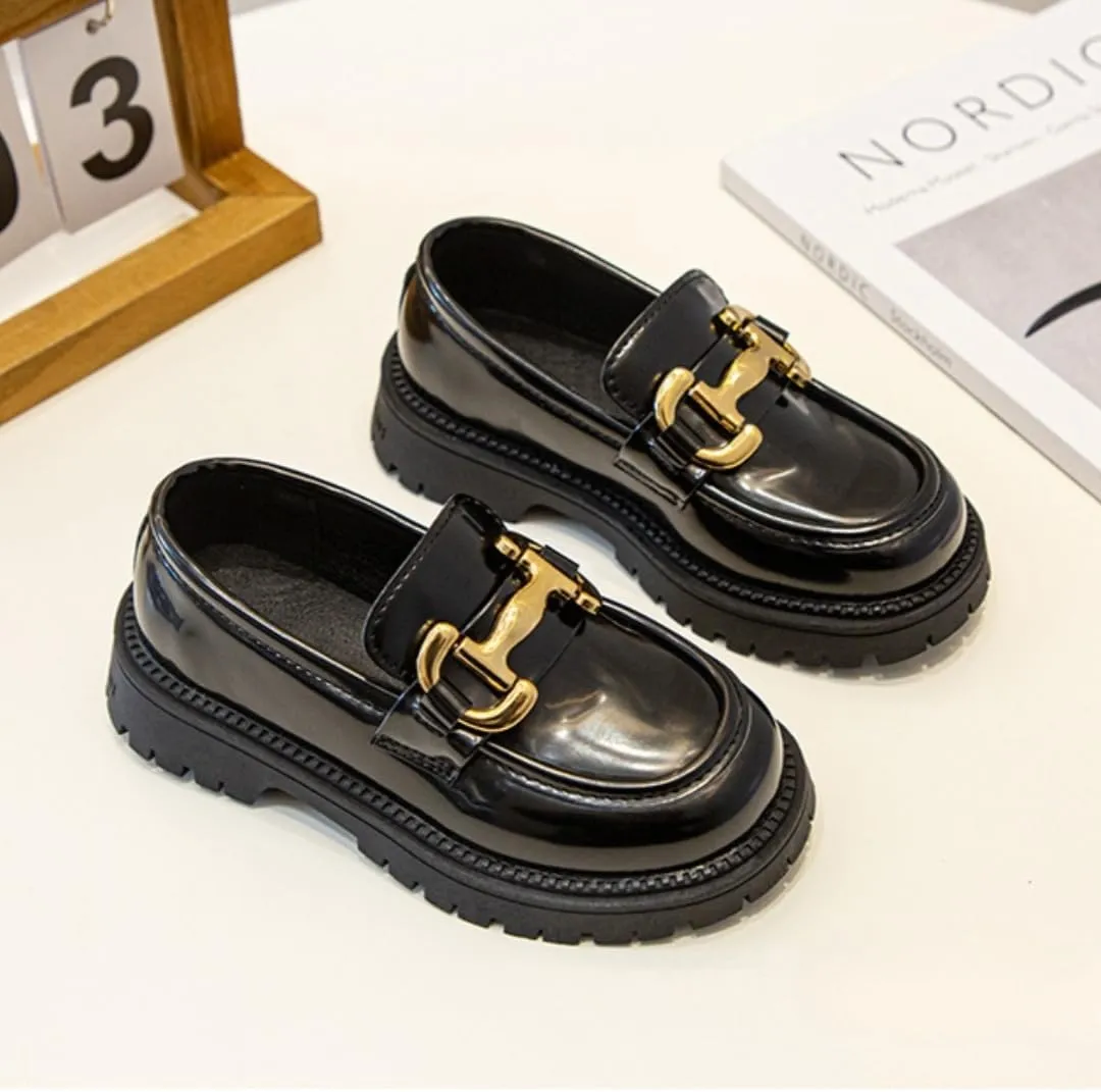 Girls Slip On Loafers PU Leather Oxford Shoes Chunky Heel Flats Church School Uniform Dress Shoes