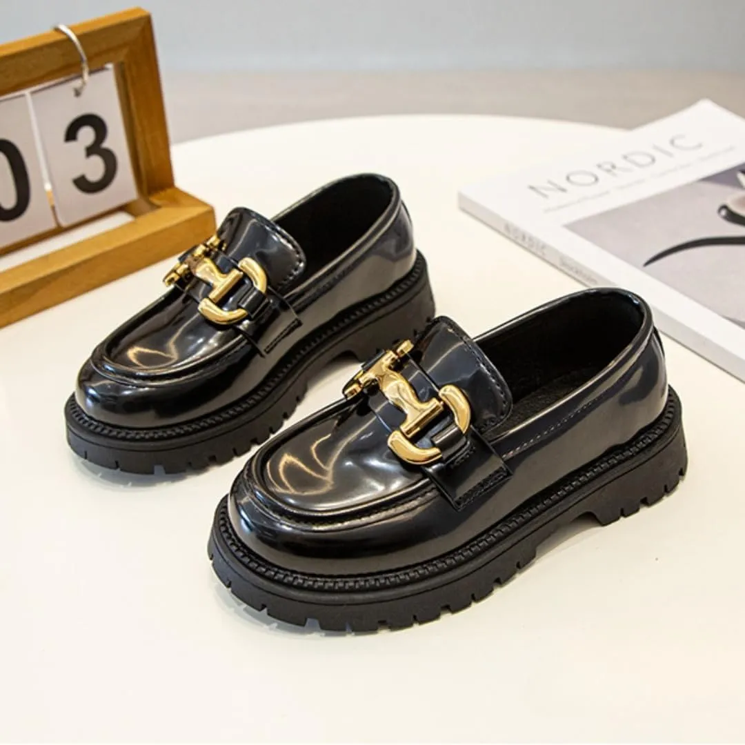 Girls Slip On Loafers PU Leather Oxford Shoes Chunky Heel Flats Church School Uniform Dress Shoes