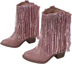 Girls Winter Low Heels Princess Boots Tassel Sequin Mid Calf Riding Shoes