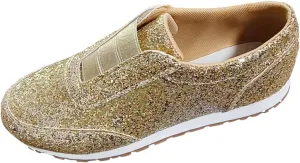 Glitter Tennis Shoes for Women Gold Sequins Tennis Sneakers Rhinestone Sparkly Mesh Breathable Slip On Casual Walking Shoes