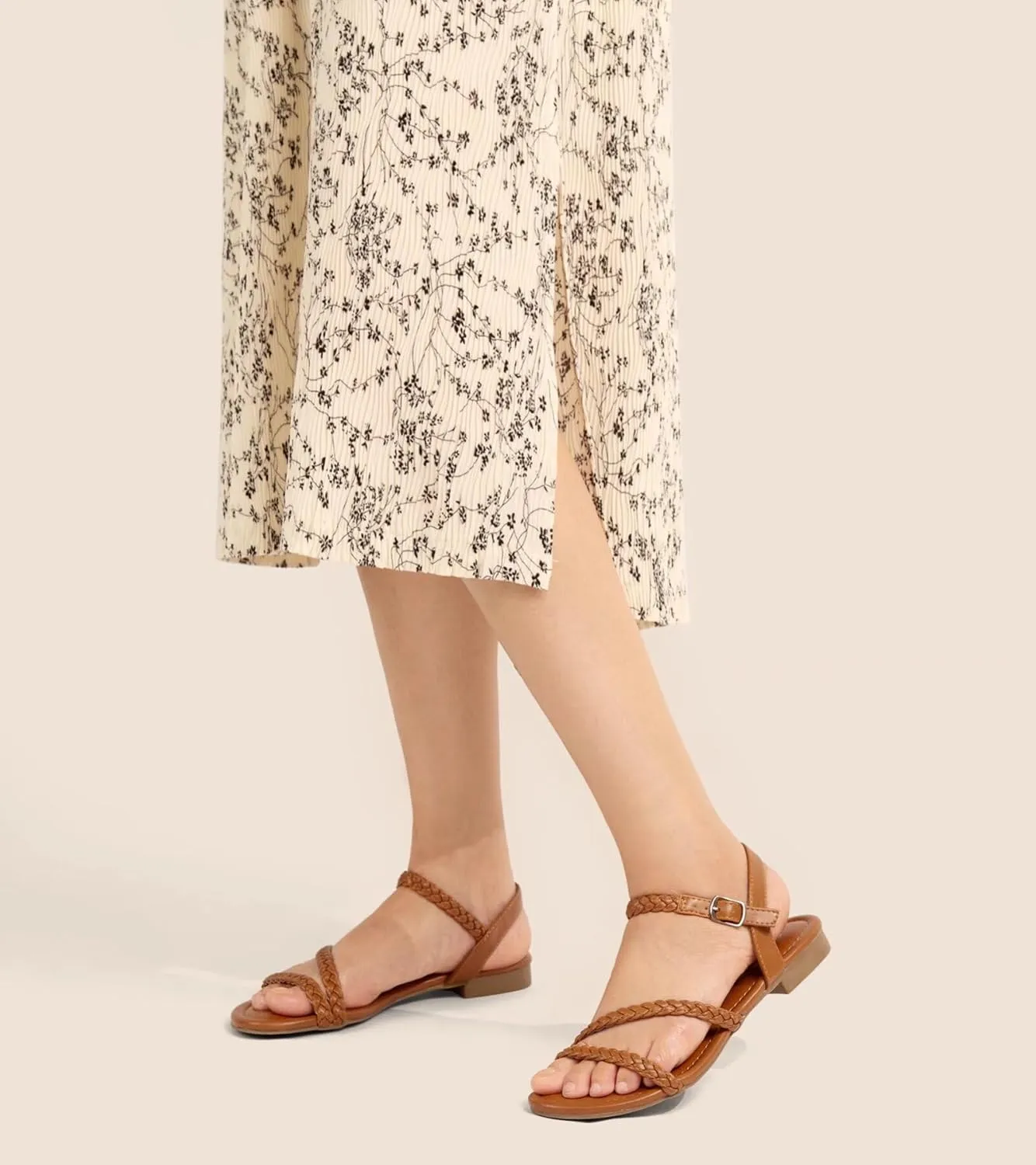 Greatonu Womens Flat Sandals Slip On Summer Gladiator Open Toe Braided Slingback Shoes