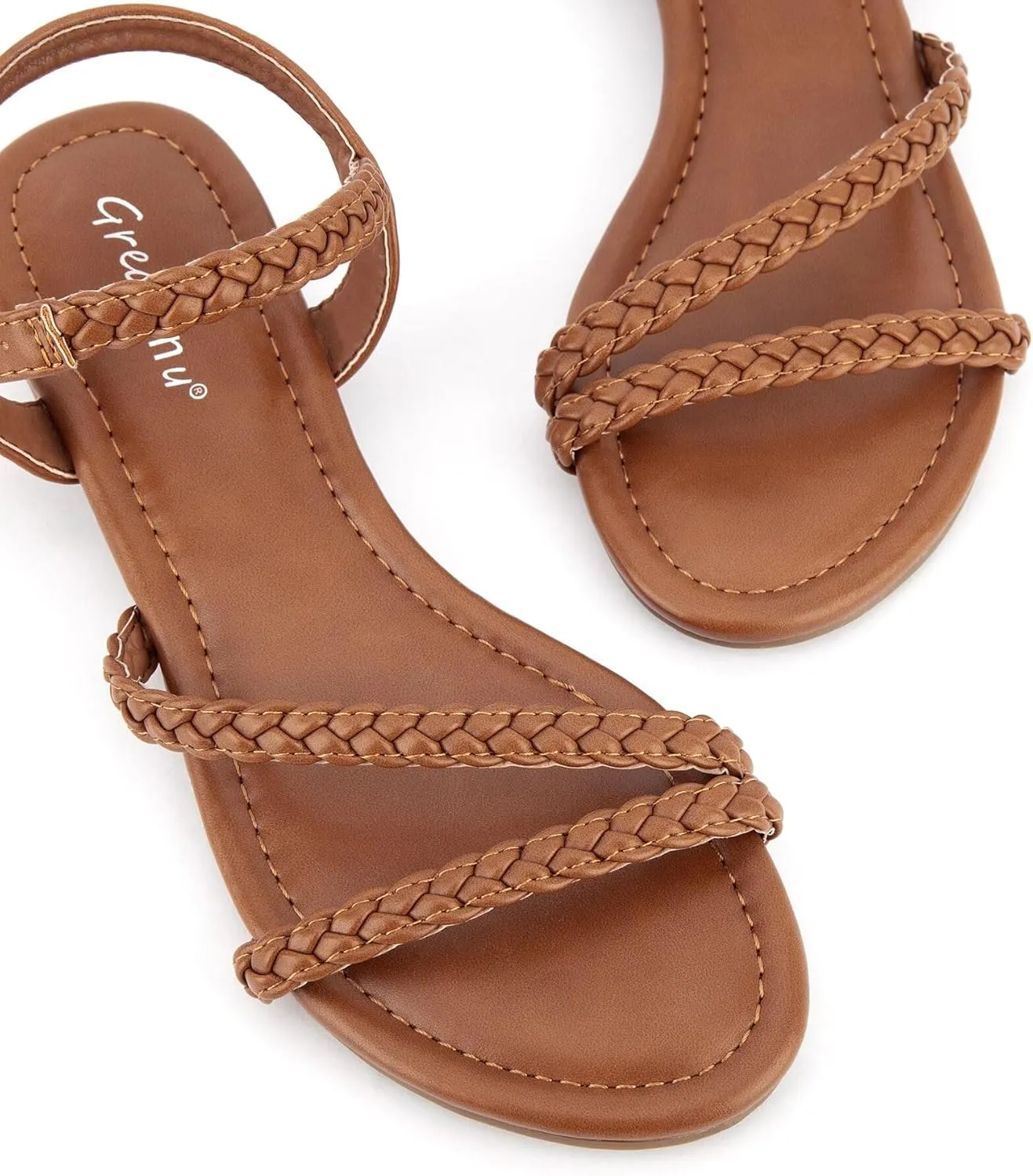 Greatonu Womens Flat Sandals Slip On Summer Gladiator Open Toe Braided Slingback Shoes