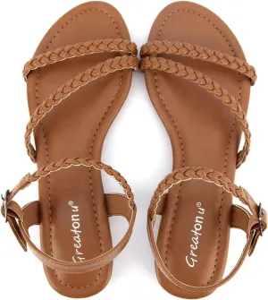 Greatonu Womens Flat Sandals Slip On Summer Gladiator Open Toe Braided Slingback Shoes