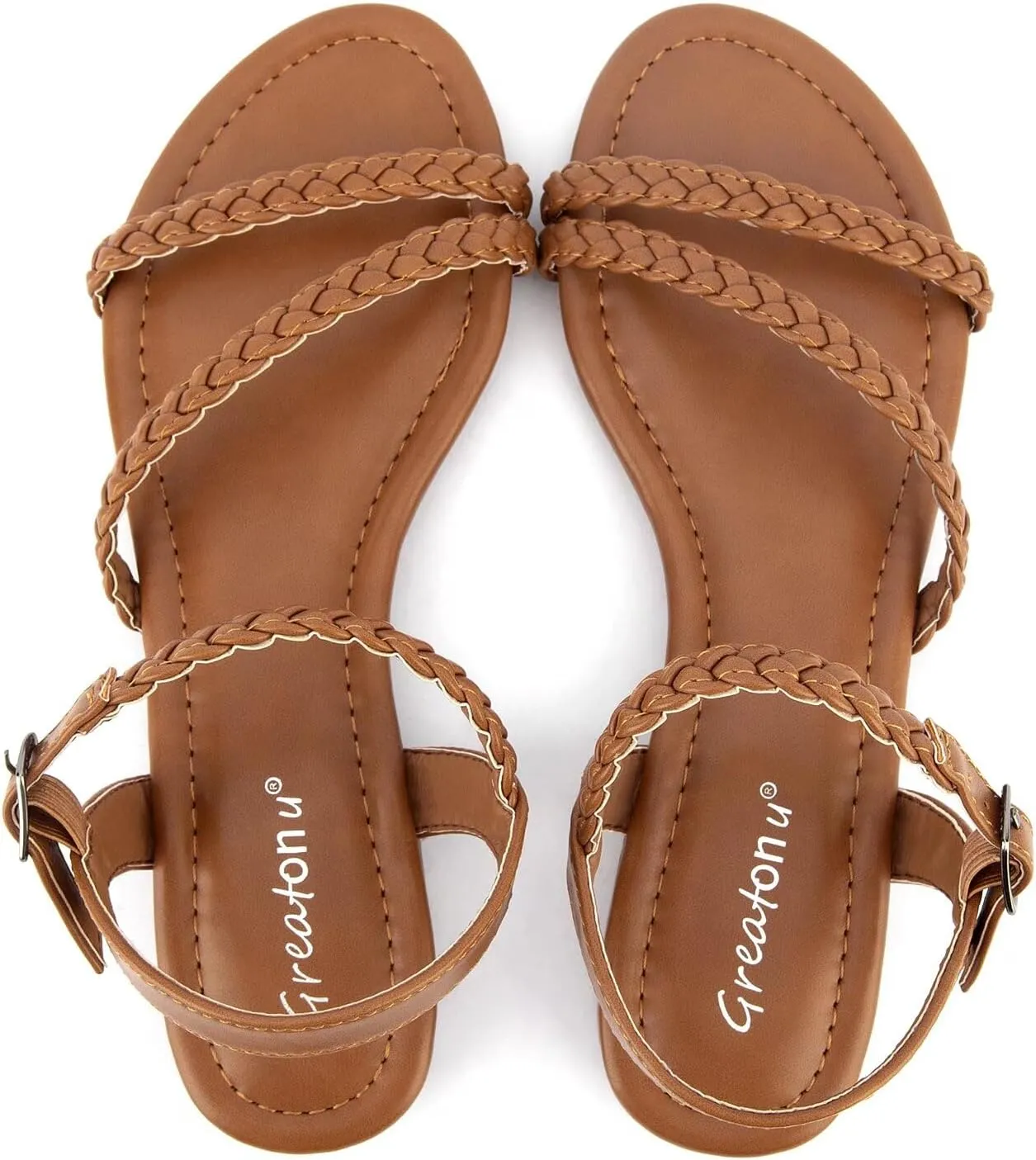 Greatonu Womens Flat Sandals Slip On Summer Gladiator Open Toe Braided Slingback Shoes