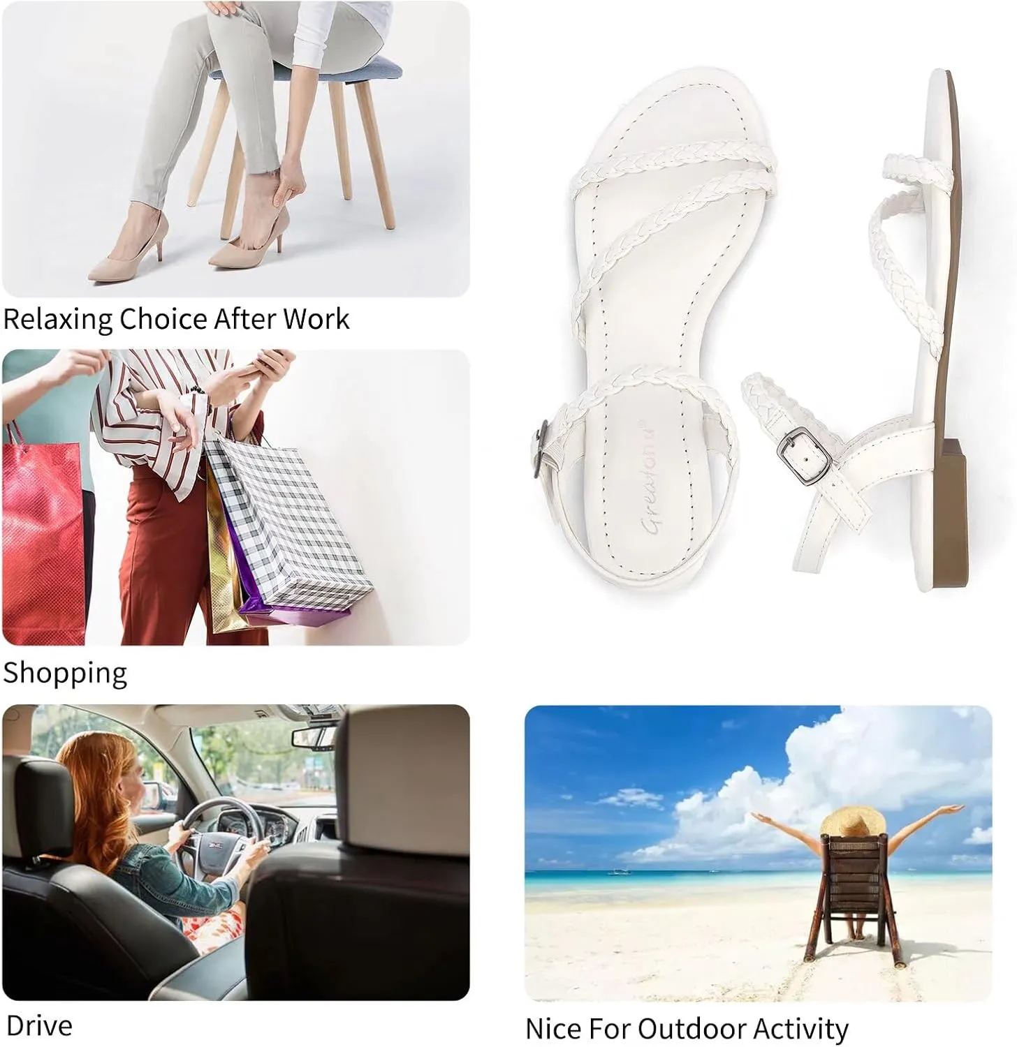 Greatonu Women??s Flat Sandals Slip On Summer Gladiator Open Toe Braided Slingback Shoes