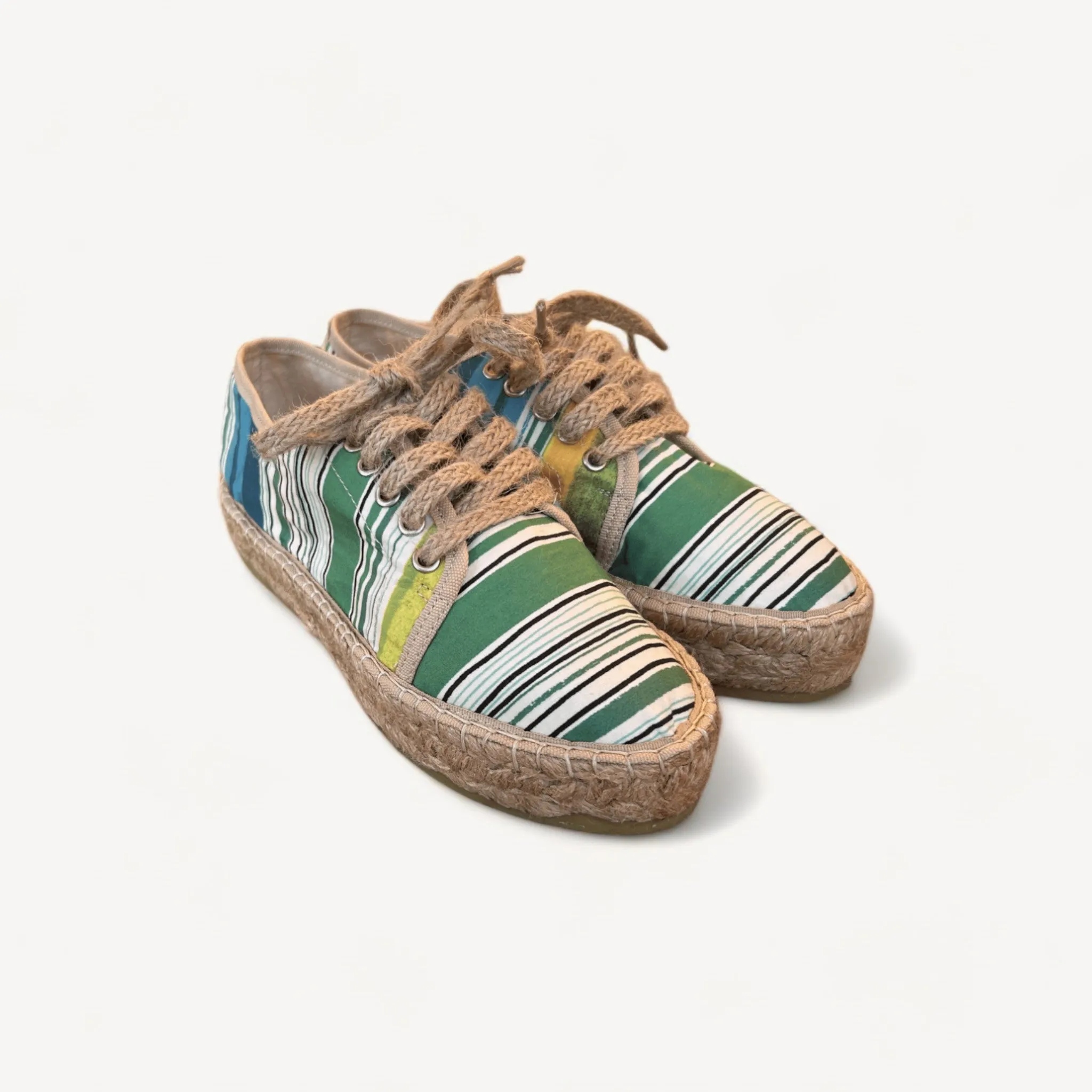 green stripe lace up espadrilles