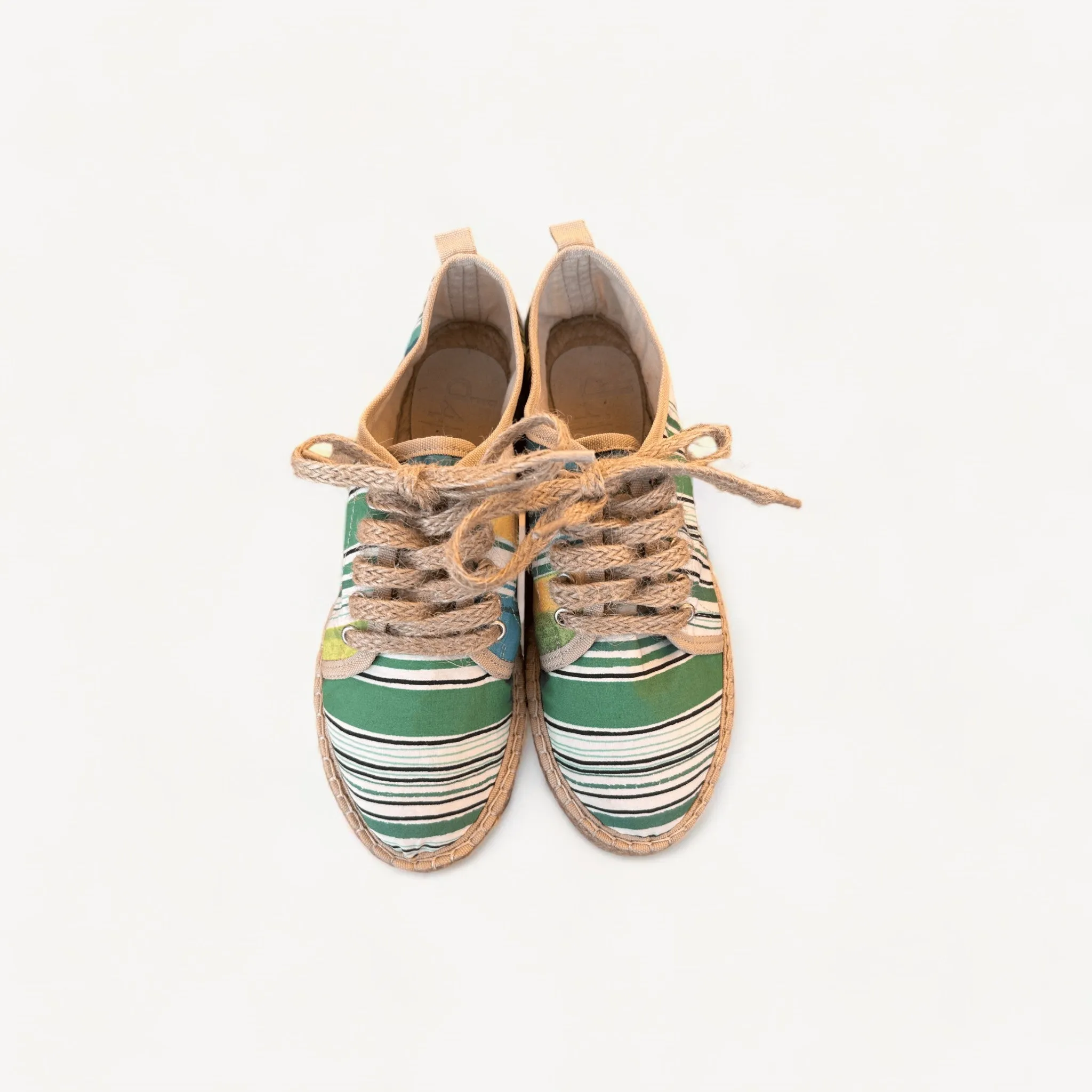 green stripe lace up espadrilles