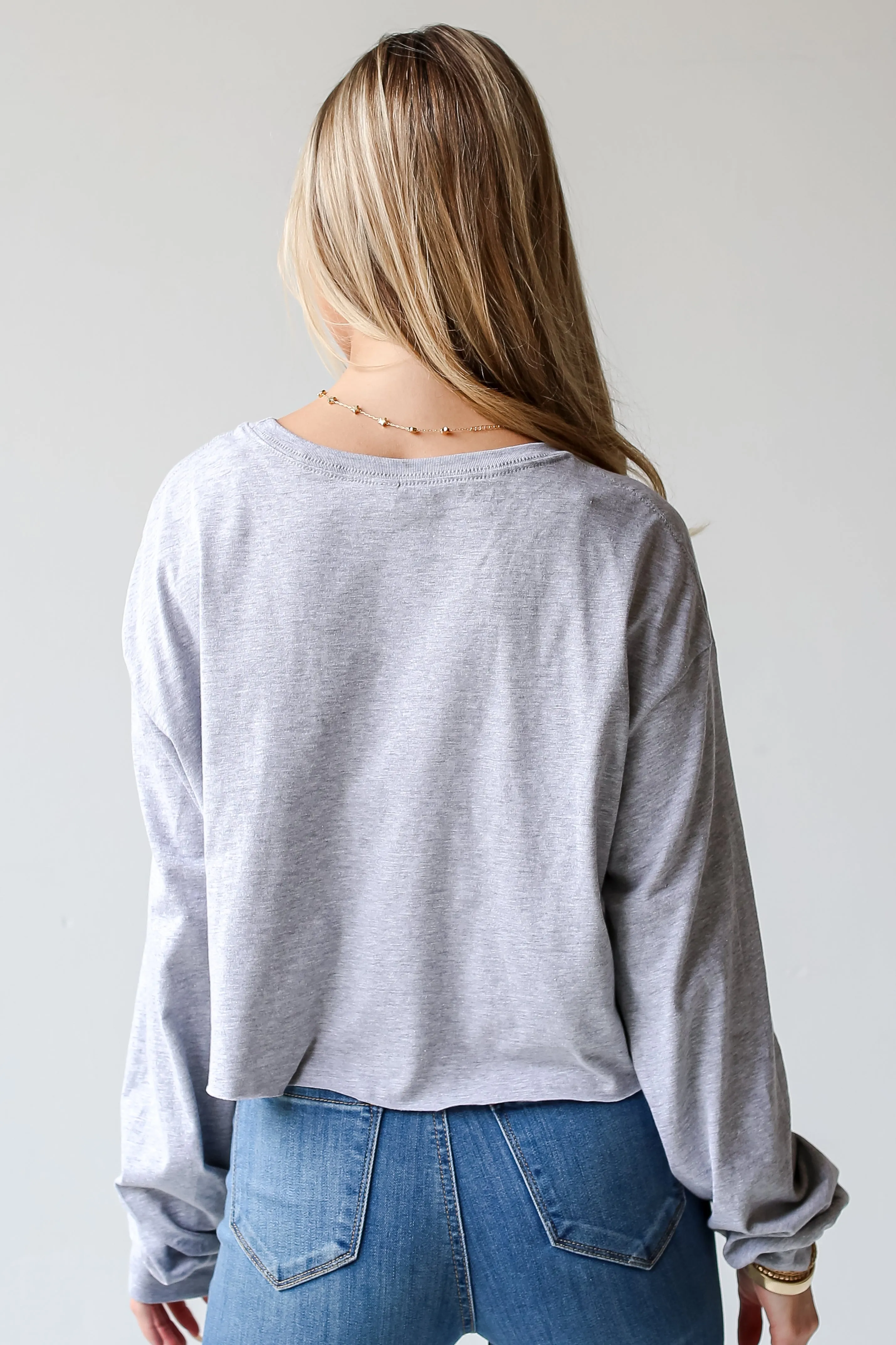 Heather Grey Georgia Cropped Long Sleeve Tee