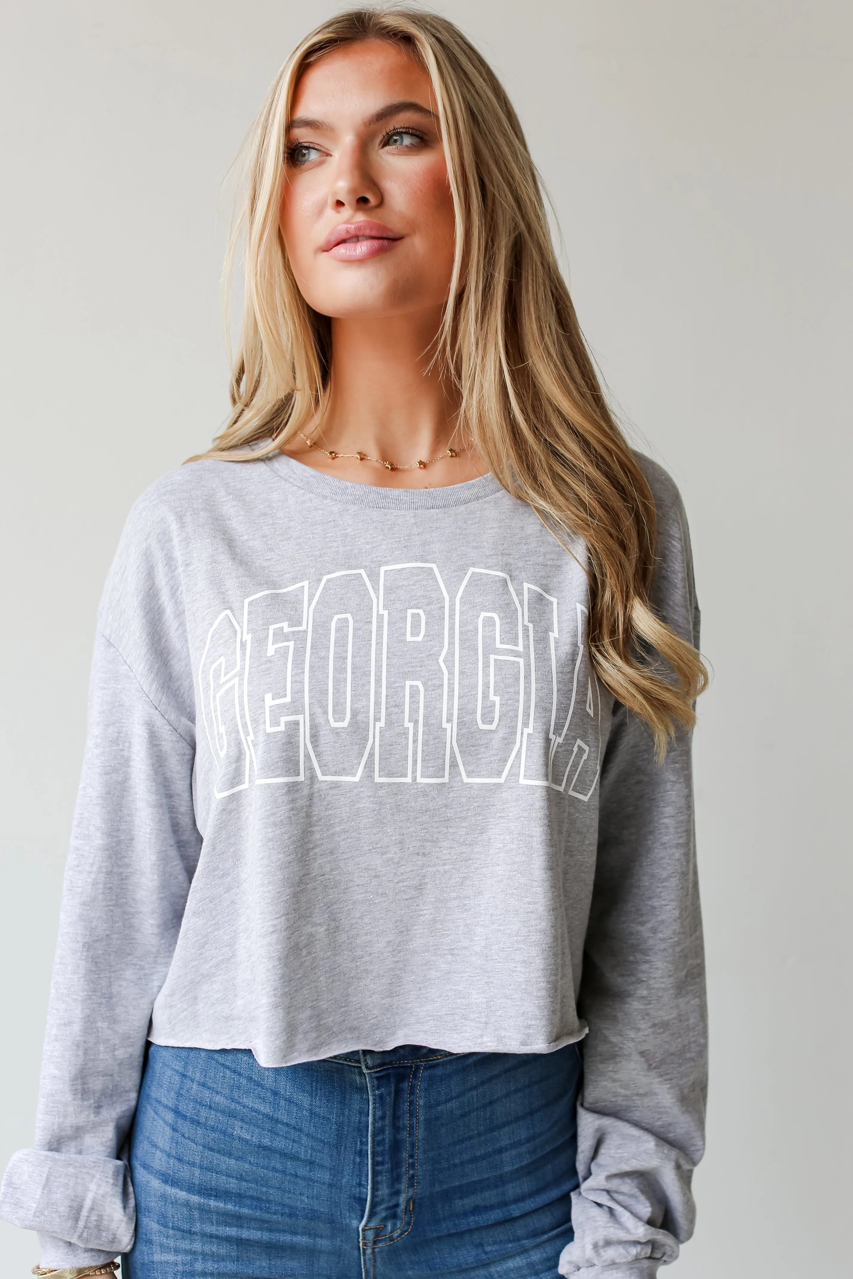 Heather Grey Georgia Cropped Long Sleeve Tee