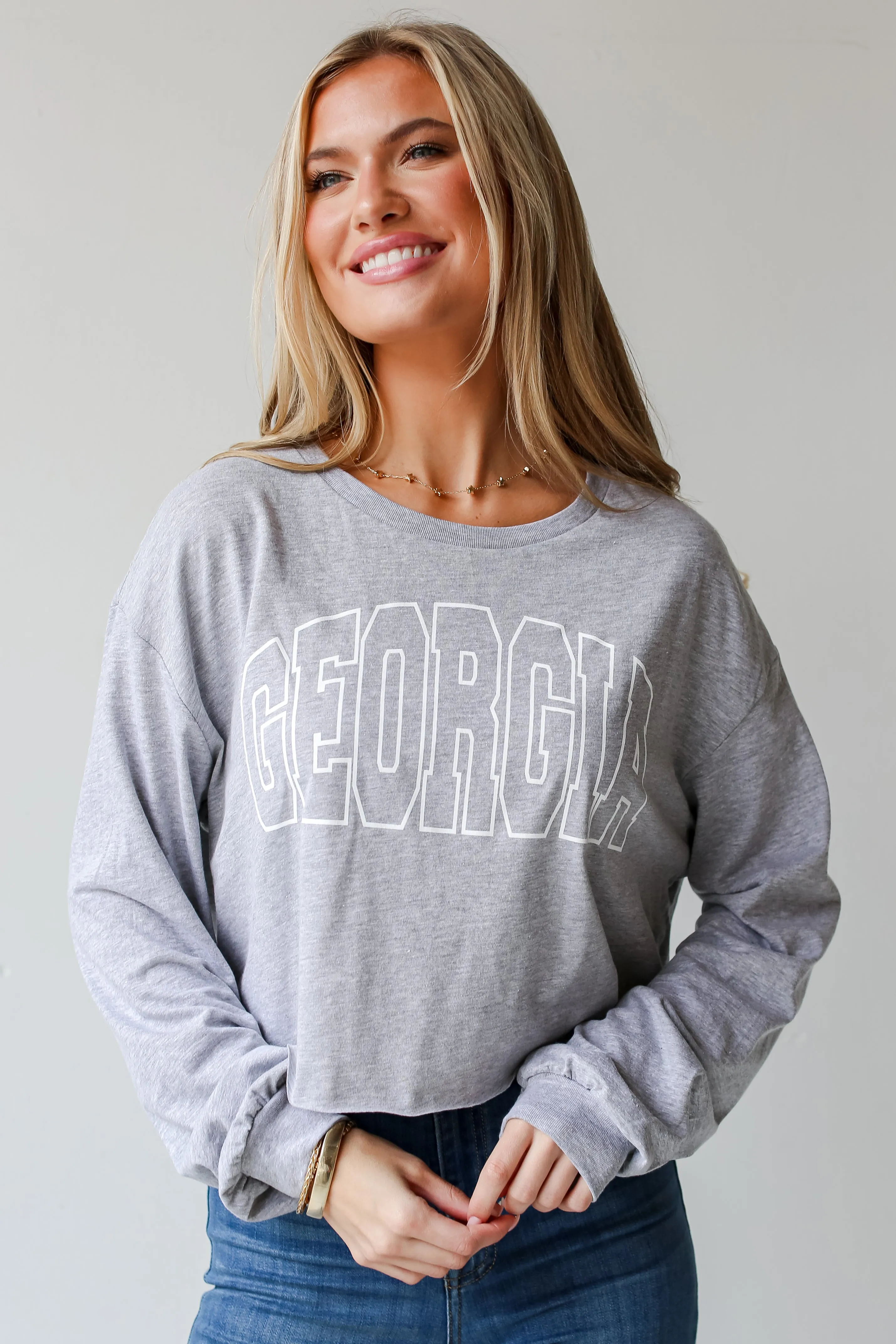 Heather Grey Georgia Cropped Long Sleeve Tee