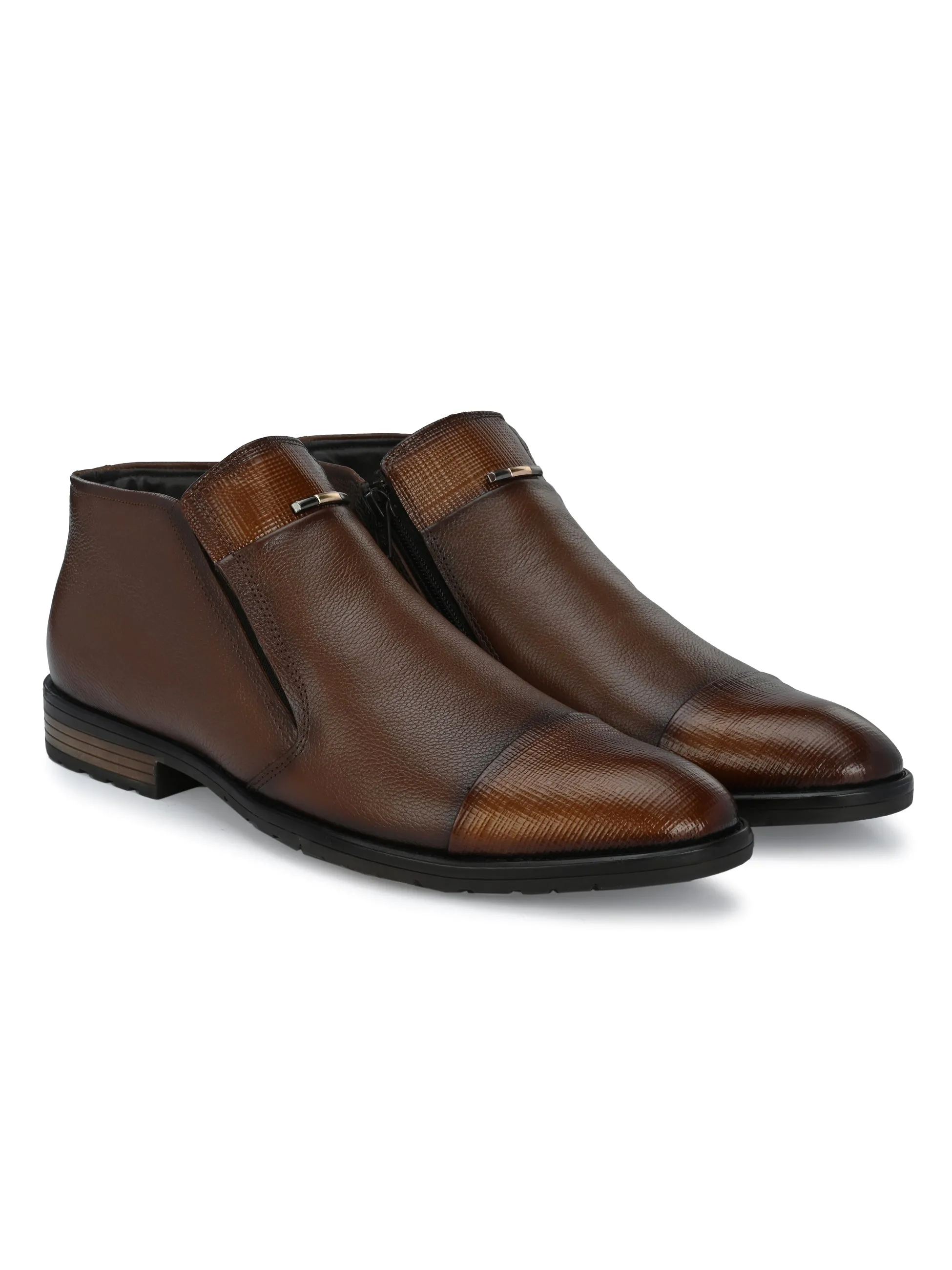 HITZ1675 Men's Tan Leather Zip Boots