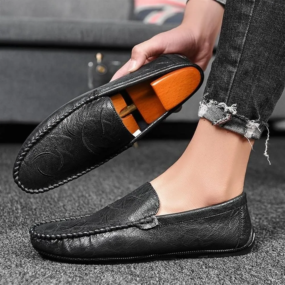 HOOENG Men's Loafers Shoes Moccasins Shoes Solid Colors Vegan Leather Anti-Slip Flexible Comfortable Fashion Slip-ons